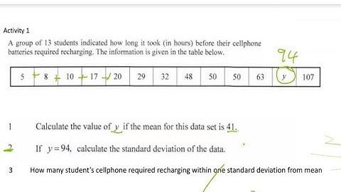 Given mean determine y a missing value in the data. Calculate standard deviation and values within 1
