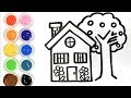 Comment dessiner une maison et un arbre pour les enfants - Apprendre la couleur pour bébé