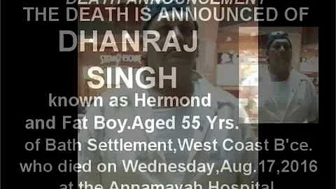 Death Announcement - Dhanraj Singh