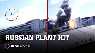 Download lagu CCTV captures moment missiles hit Russian semiconductor plant