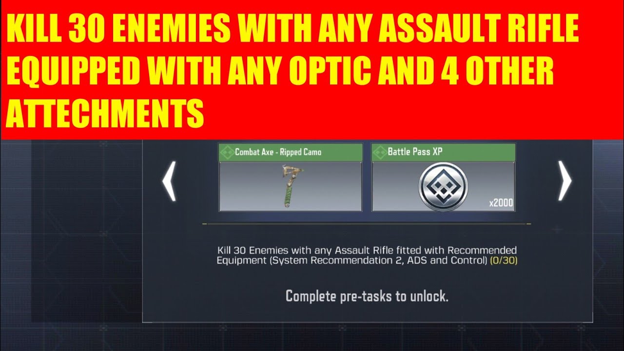 Kill 30 enemies with any assault rifle equipped with any optic and 4 other attechments