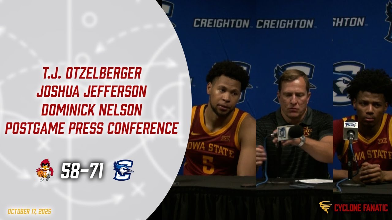 Ти Джей Отцельбергер, Джошуа Джефферсон и Доминик Нельсон после поражения от Крейтона