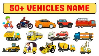 50+ Vehicles name in English | Vehicle Sound for Kid | Transportation flash card |Vehicle vocabulary