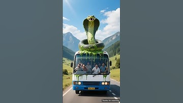A huge python attacked the bus and then a cow saved all the bus passengers 😭 #ai #cow #bus #snake