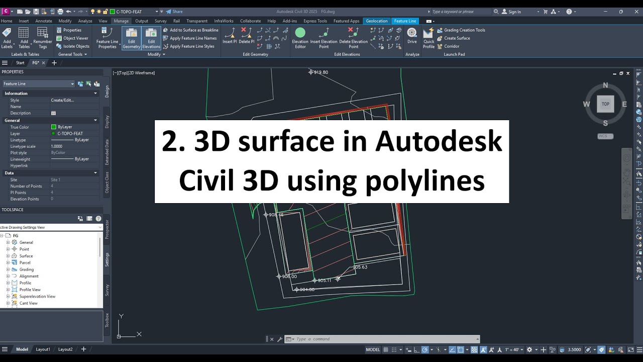 2. 3D surface in Autodesk Civil 3D using polylines.