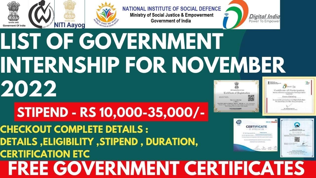 List Of Free Indian Government Internships With Stipend And List of free indian government internships with stipend and