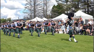 Drum Major Barclay leads Towie Pipe Band #march during 2023 Dufftown #highlandgames in #scotland