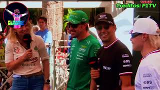 Checo Pérez, Valtteri Bottas y Fernando Alonso en el Fan Zone en Mónaco (subtitulado)