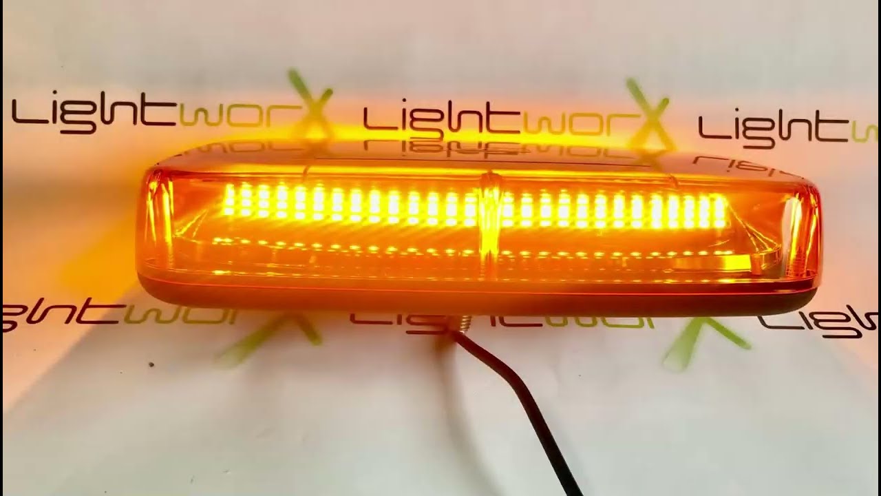 LED Minibar 12/24V, ECE R65, R10, IP56, 15 x Flash Patterns, Pole Mount, Amber Lens, Amber Light