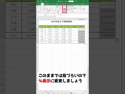 【15秒でわかるExcel】苦手な人が多い「構成比」の求め方 #Shorts