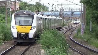 700 122, Thameslink, and 717 001, Great Northern, race to Finsbury Park, 18 Jun 26.