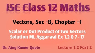 ISC Class 12 Maths: Mastering Scalar/Dot Product of Vectors | Solution ML Aggarwal Ex 1.2 Q 7-17 |
