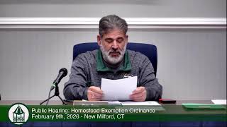 Public Hearing on Homestead Exemption Ordinance / February 9th, 2026 / New Milford, CT