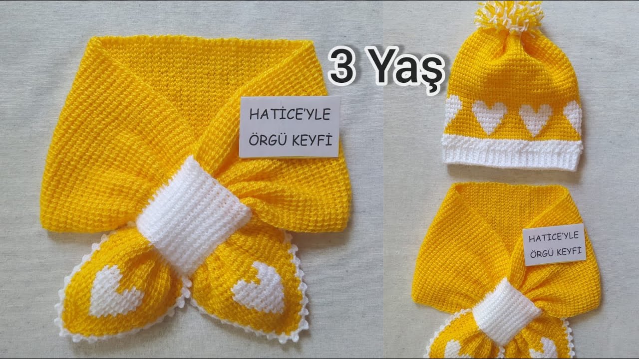 Gülen Kalpler Çocuk Atkısı Nasıl Örülür. 3 Yaş. Tunus İşi Kalp Desenli Bebek Boyun Bağı Yapımı