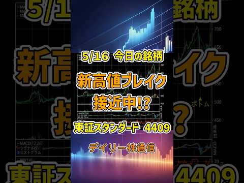 5/16 今日の銘柄 東邦化学工業 新高値ブレイク接近中!?