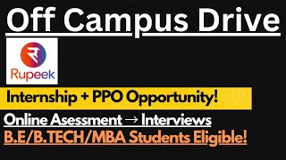 Rupeek Off Campus Drive 2025 | Online Assessment + 2-3 Interviews Rounds🔥🔥