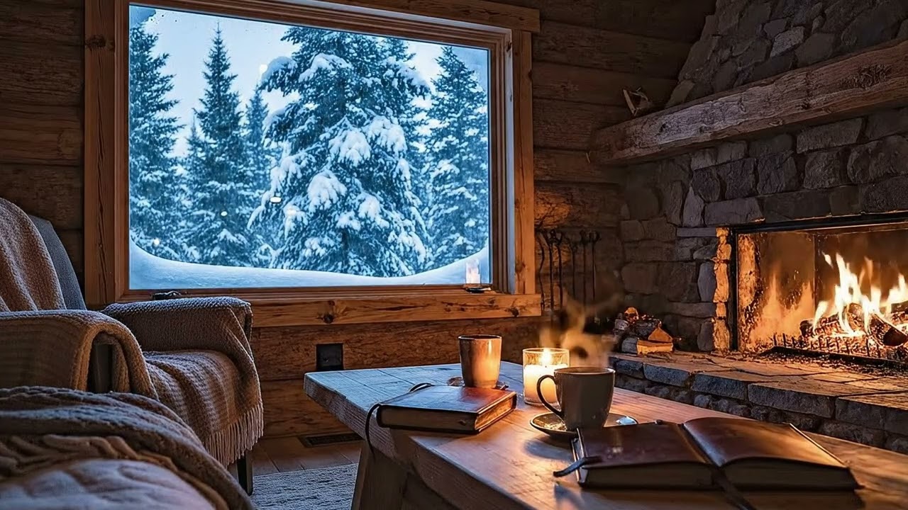 Deep Sleep in a Cozy Winter Cabin ❄️ Fireplace & Snowfall ASMR (No Talking)