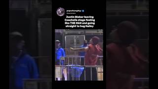 Justin Bieber leaving Coachella stage leaving like THE MAN and straight to hug Hailey