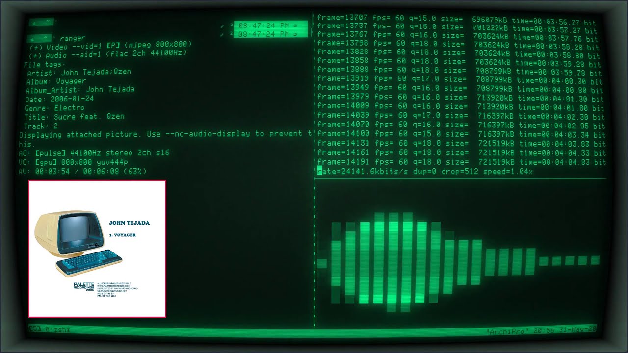 John Tejada - Sucre feat. Qzen [FLAC HQ] {Linux Terminal Visuals}