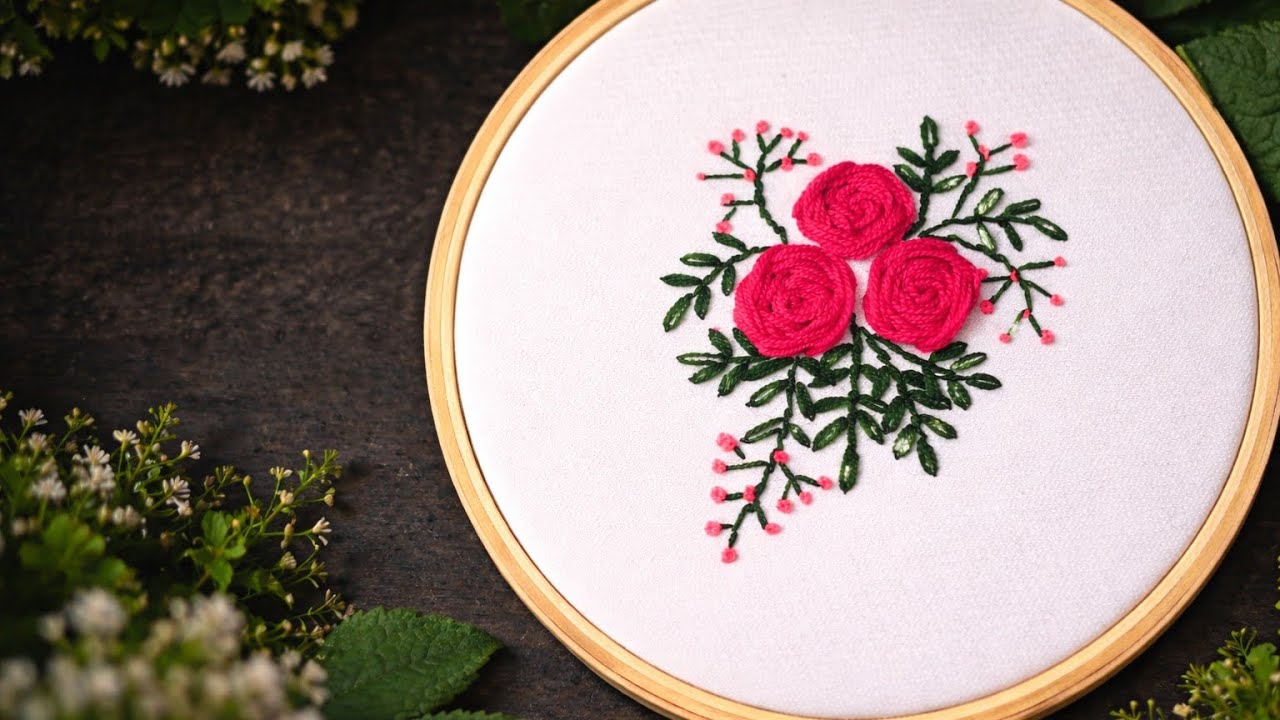Easy Spiral Stem Stitch Rose | Beautiful Hand Embroidery Flower Design