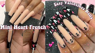 MINI HEART DEEP BLACK FRENCH VALENTINES NAILS | MODELONES GEL LINERS | BEGINNER ACRYLIC APPLICATION