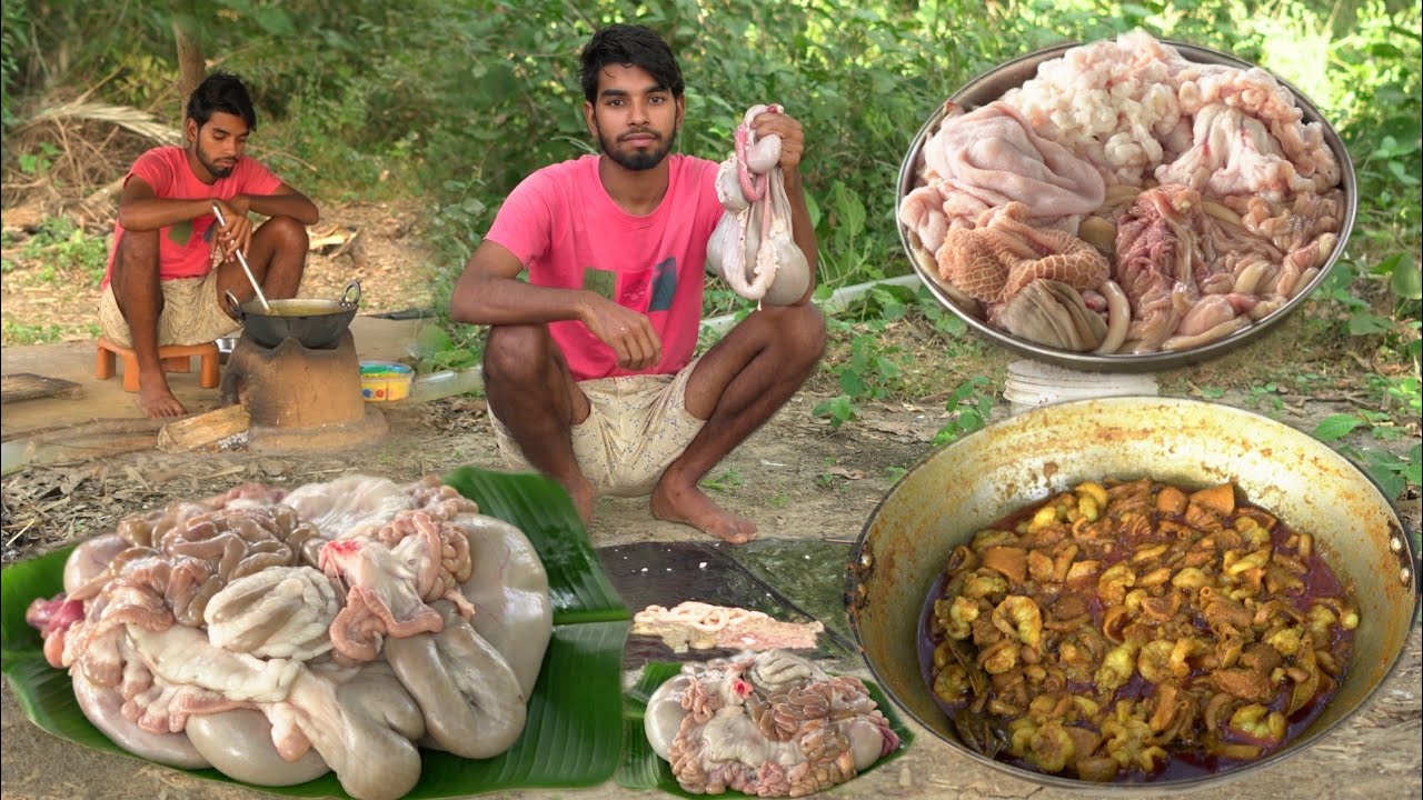 Mutton Boti Masala | Goat Intestine Recipe | Cleaning & Cooking | Spicy Boti Curry Recipe in village
