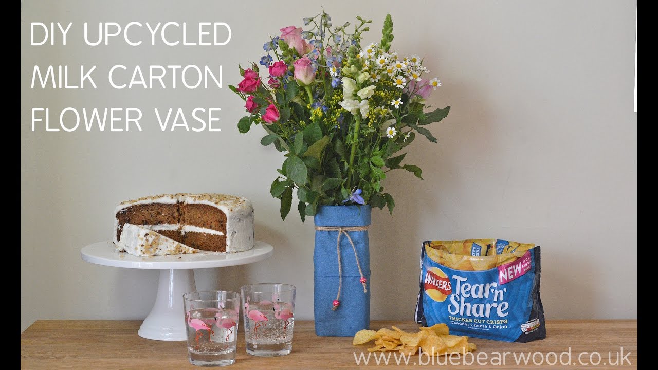 How to make an upcycled flower vase from a milk Carton diy YouTube