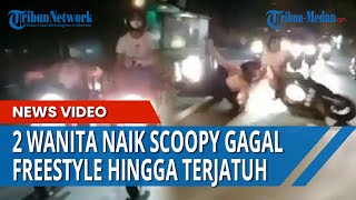 Detik-detik 2 Wanita Naik Scoopy Gagal Freestyle Hingga Terjatuh dan Tabrak Teman Sendiri