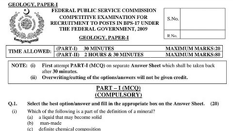 CSS PAST PAPERS - 2009 - GEOLOGY, PAPER 1 - OPTIONALLY SUBJECT  (GROUP 2)
