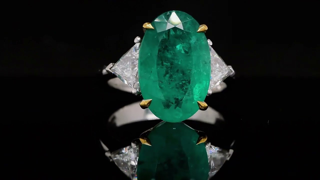 Bague En Or Gris 18K Sertie D'émeraudes Et Diamants - Taille 54, Style Fleur, état Parfait