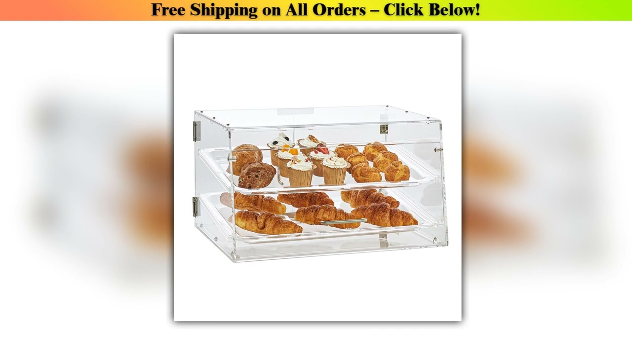 SucceBuy 2 Tray Clear Pastry Display Case Acrylic Commercial Countertop Bakery Display Case with