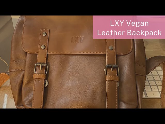 LXY Vegan Leather Backpack Vintage Laptop Bookbag for Women Men Brown