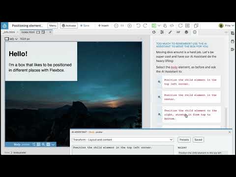 AI Assistant Flexbox positioning with bonus jokes - Interactive tutorial
