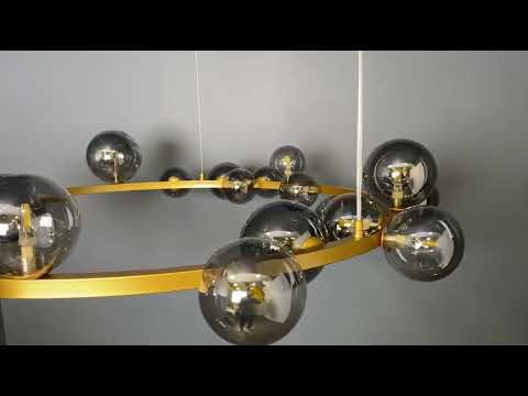 Золота люстра «Bubbles» 115см на 24 лампи (918-LP267-24 XGD+BK), видео 1