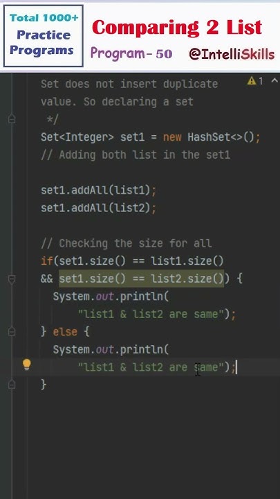 Java Program 50 | Compare Two ArrayList in Java #Shorts #java #coding # ...