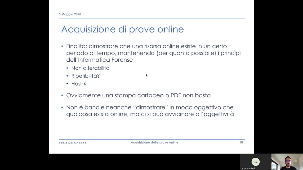 IISFA Smart Seminar - Acquisizione fonti di prova on line con Paolo Dal Checco, informatico forense