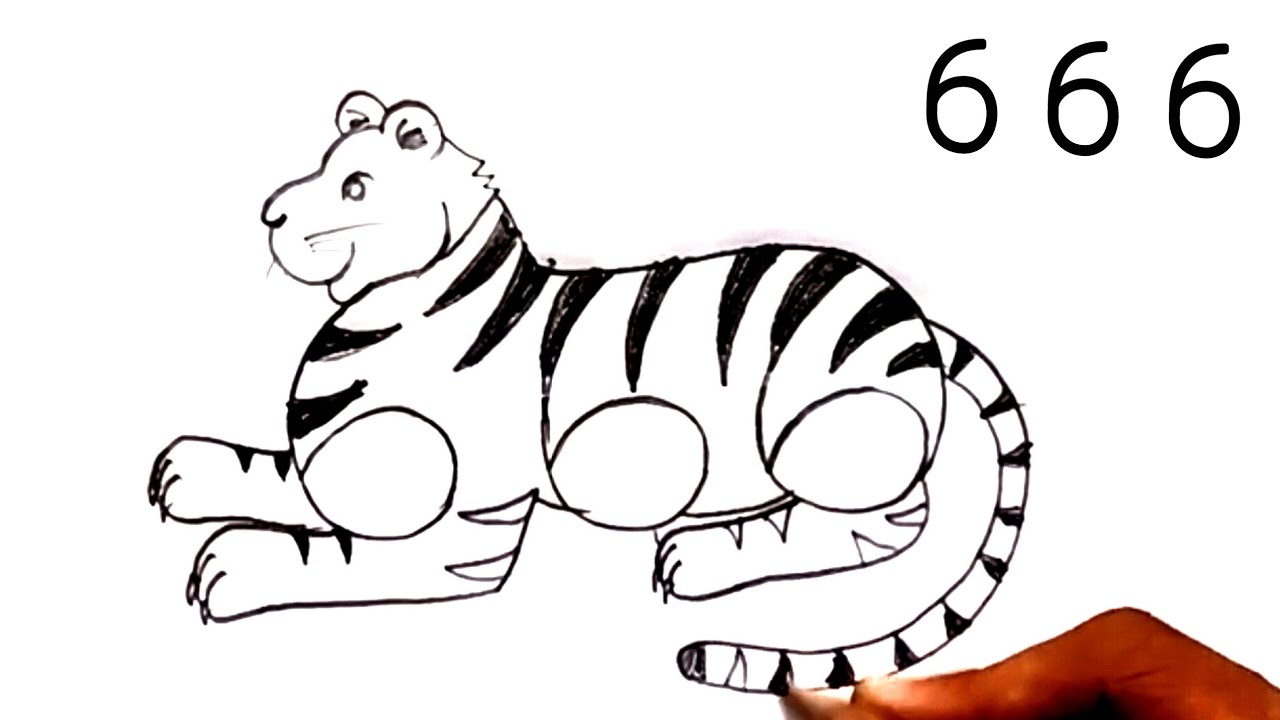 Drawing Using 666 Tiger Drawing from number 666 | How to draw Tiger with number 666 ...