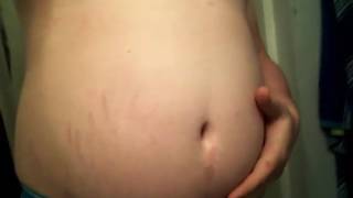 Chubby male feedee belly play after huge stuffing