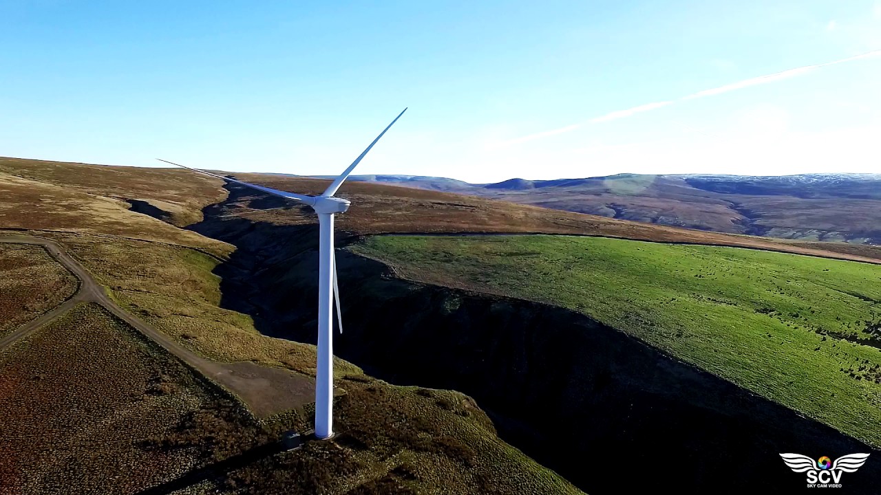 Winter colours. Forest of Bowland & Caton wind Turbines. Birds eye view