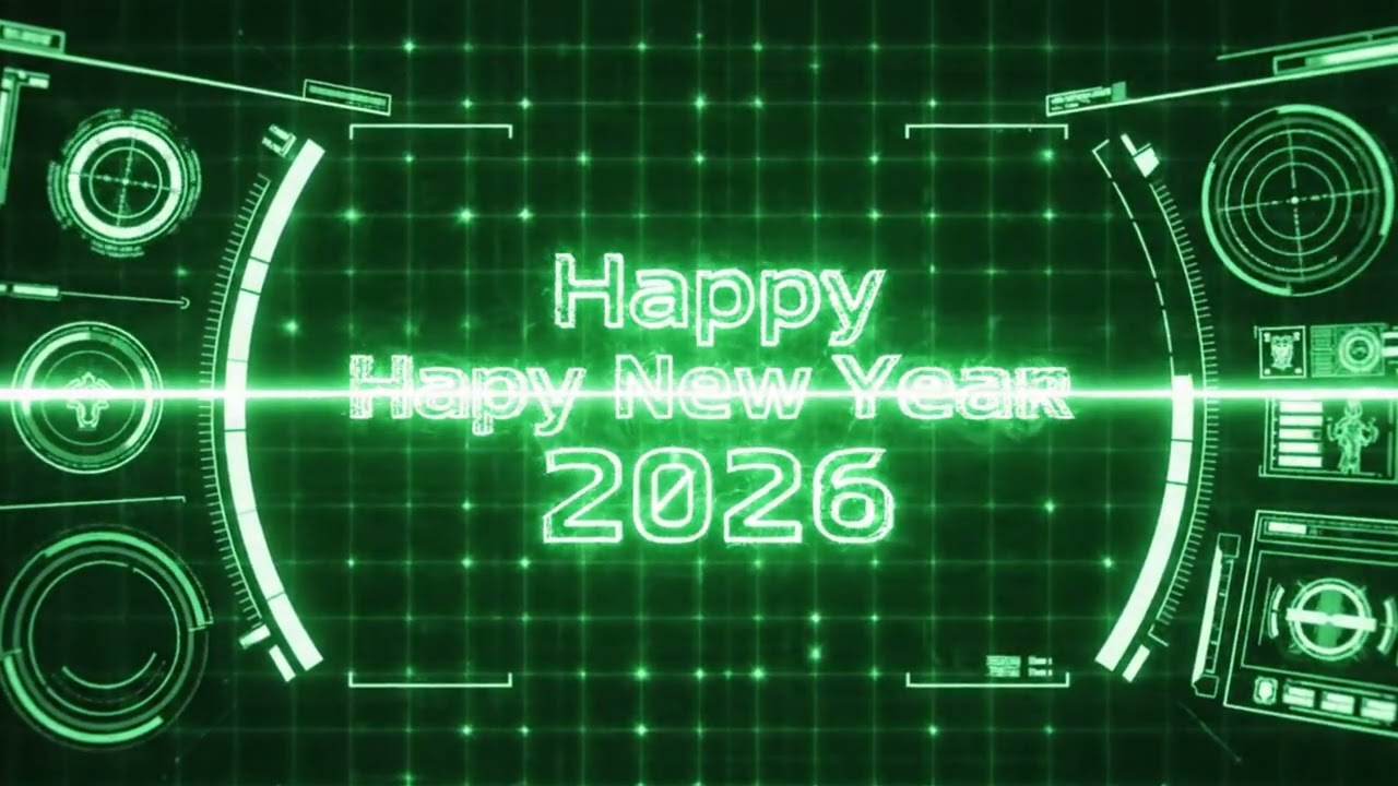 Happy New Year 2026 HUD Scan Text | Green Screen 01