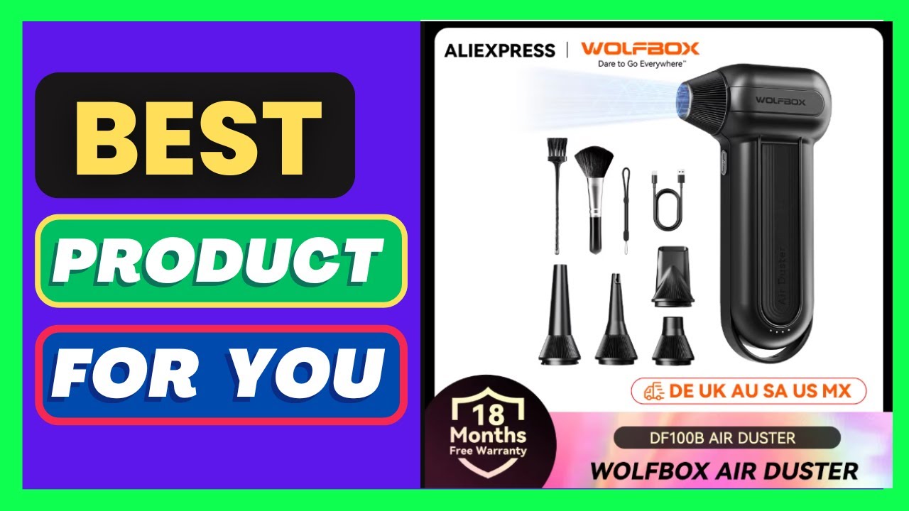 WOLFBOX Compressed Air Duster with 4 Nozzles, Cordless