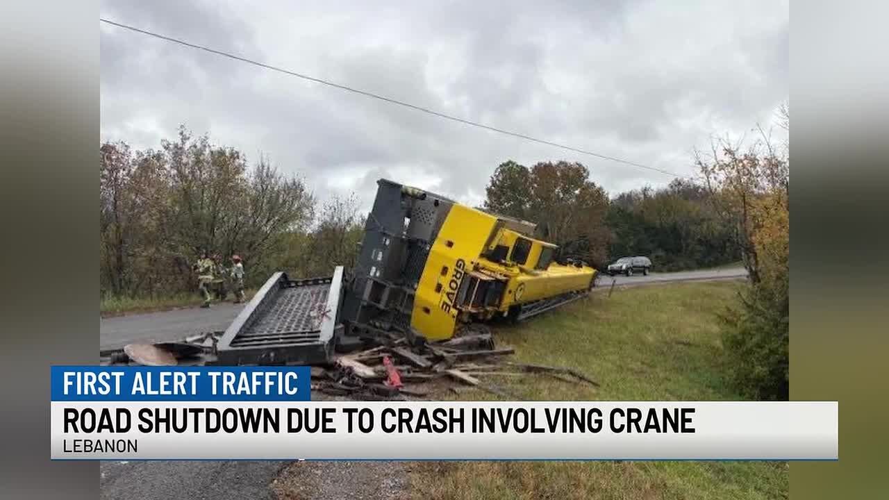 Lebanon road shut down after crash involving crane