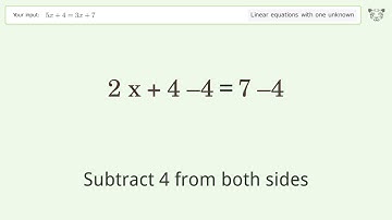 Solve 5x+4=3x+7: Linear Equation Video Solution | Tiger Algebra