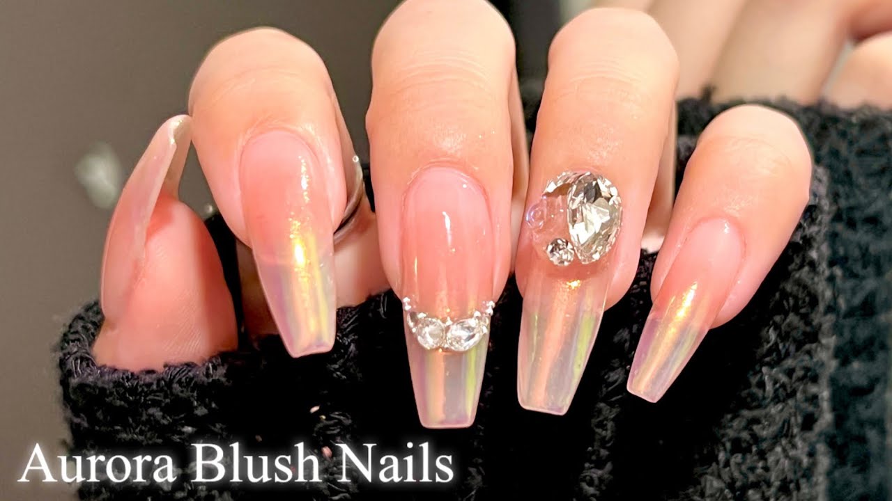 【セルフネイル】上品ツヤ感✨オーロラチークネイル💖/チップで長さだし💅/ASMR