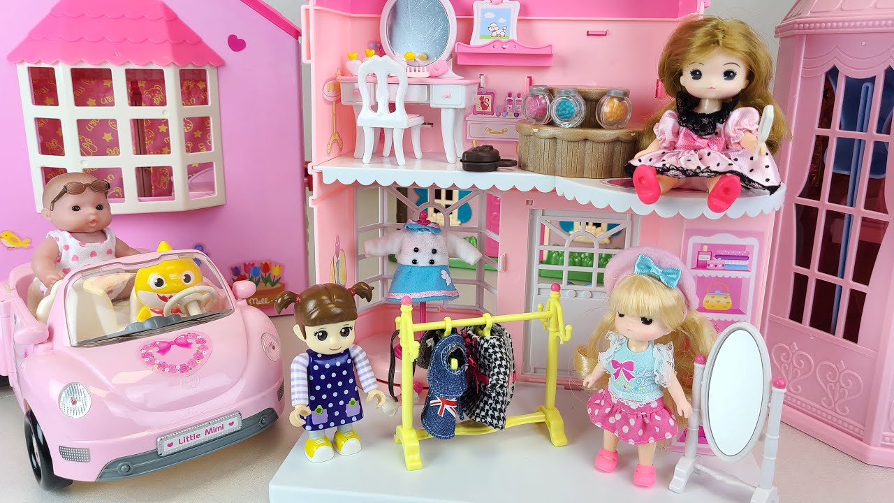 Baby doll House and shopping shop toys play story - ToyMong TV 토이몽