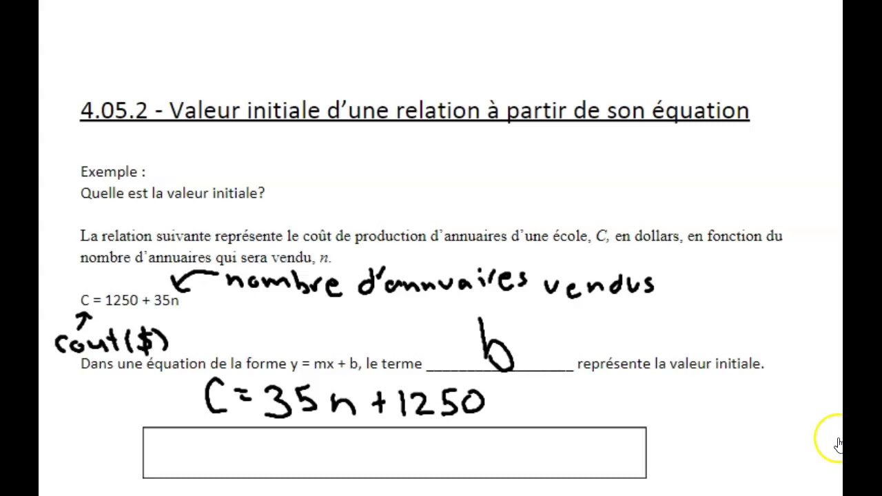 4.05.2_valeur_initiale_a_partir_equation - YouTube