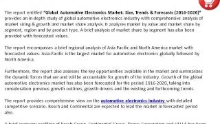 Global Automotive Electronics Market Size, Trends & Forecasts (2016-2020) - MarketReportsOnline