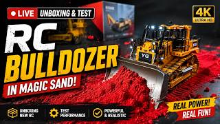LIVE RC Bulldozer Unboxing &amp; Test in Magic Sand! Realistic RC Construction Vehicle Fun