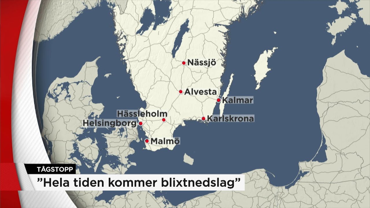 Åskoväder orskar tågstopp i södra Sverige - Nyheterna (TV4)