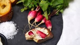 French Radishes with Butter and Salt on toast